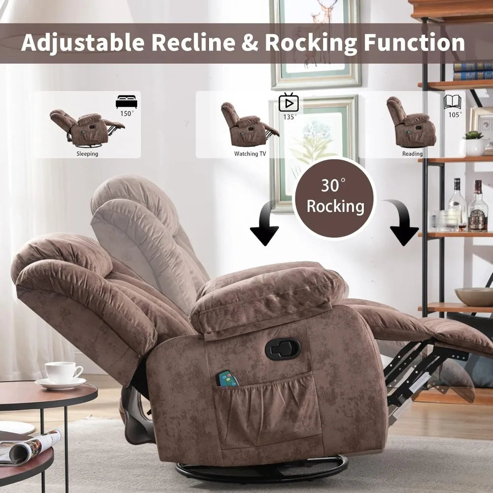 Massage Rocker Recliner With Heat And Vibration Fabric Single Sofa Heavy Duty