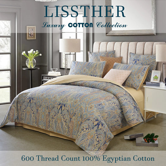 3 Piece 600TC Egyptian Cotton Duvet Cover Set Vintage Bohemian Paisley Royal