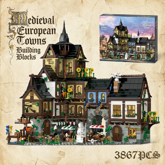 3867 Pcs Medieval Europe Towns Buildings Blocks Street View Village Model Kit