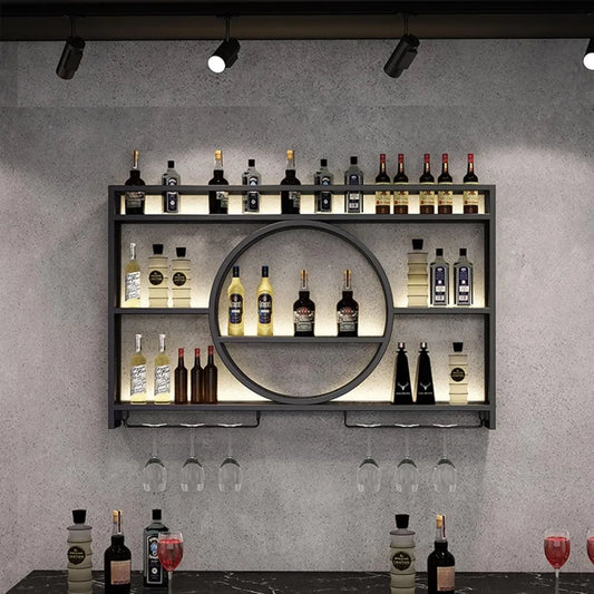 Metal Wine Rack Wall Mounted Bar Shelves With Glass Holder