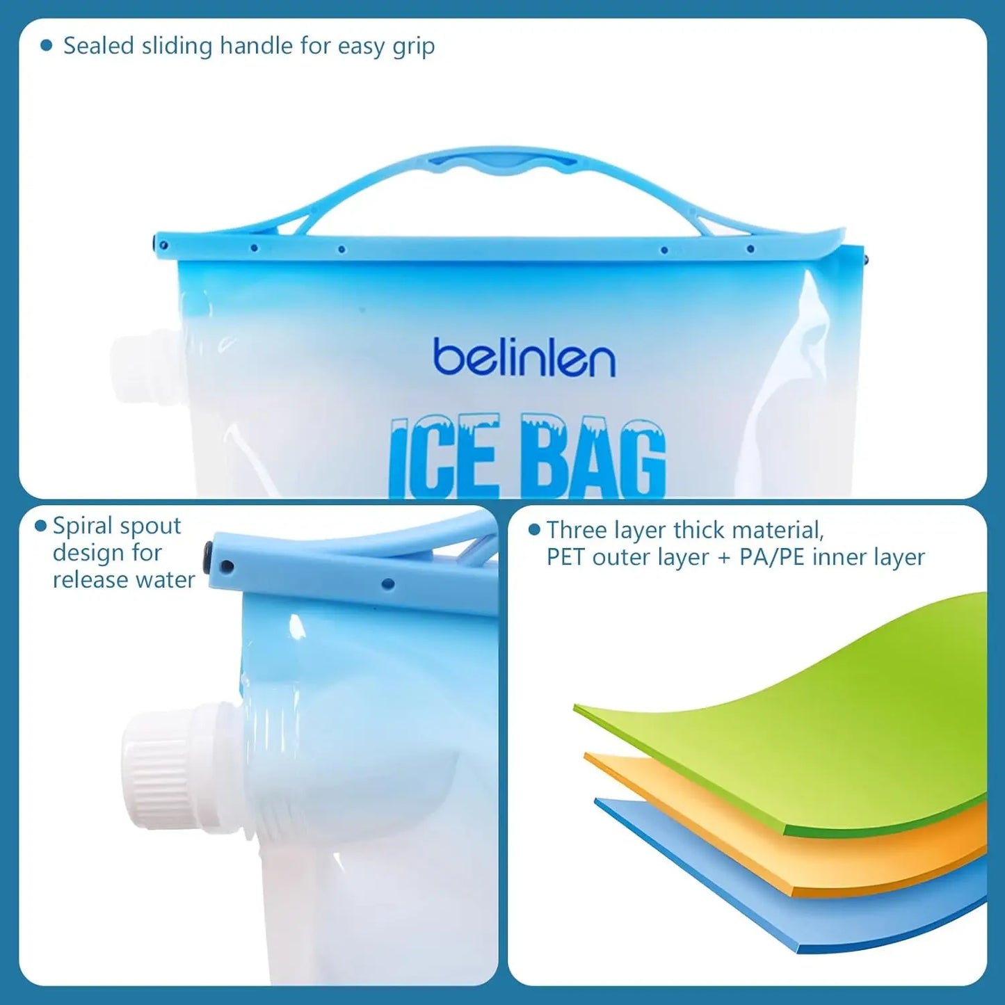 Reusable Ice Bags for Cooler 6 Pack With Sealed Sliding Handle for Camping
