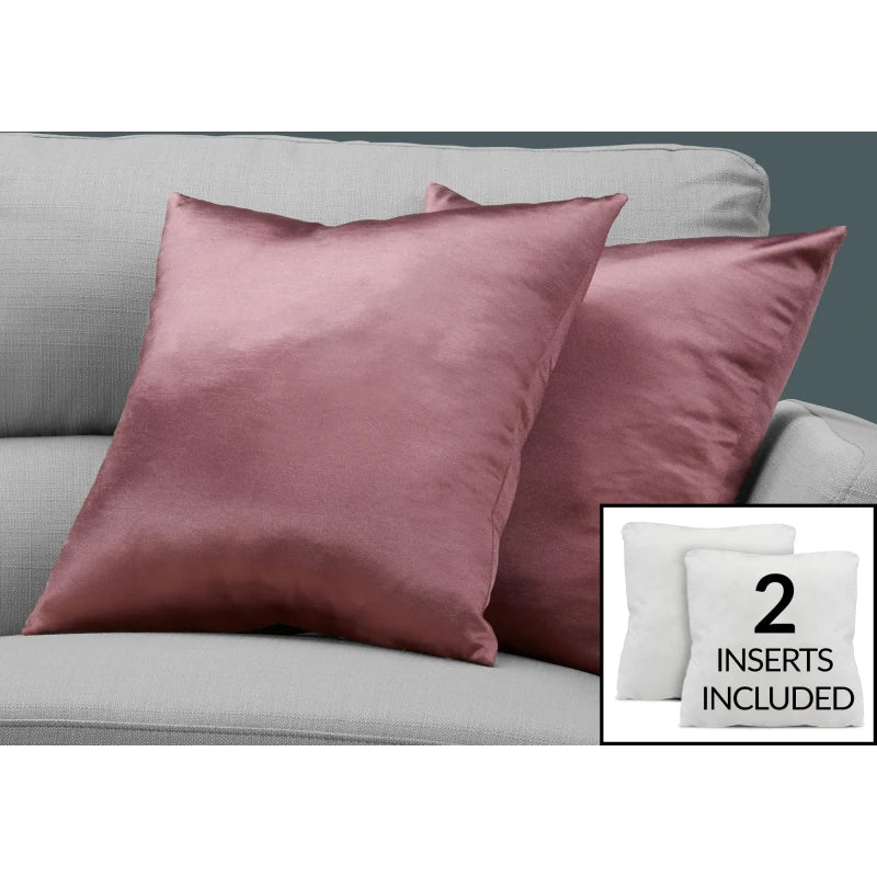 Set of 2 Decorative Throw Pillows 18 X 18 Square with Hypoallergenic Polyester Insert for Sofa Couch Bedroom in Pink