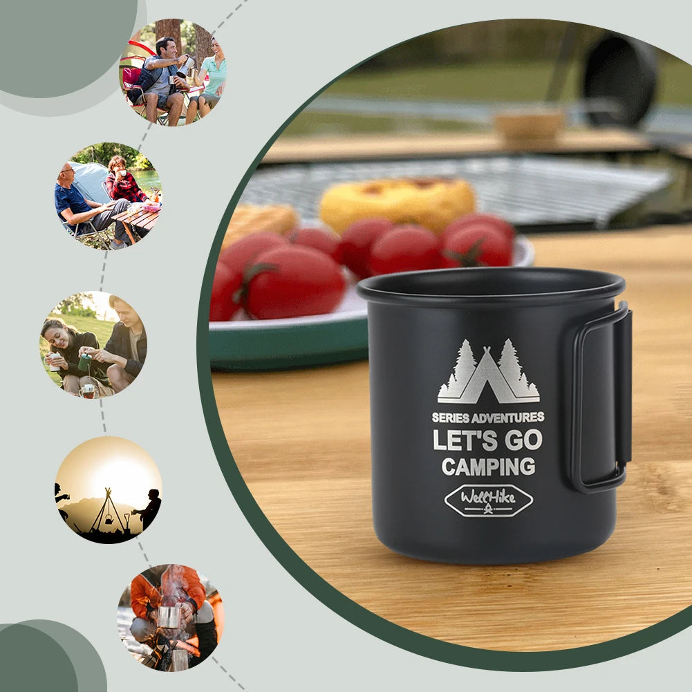 300ML Titanium Camping Mug Foldable Handle Portable