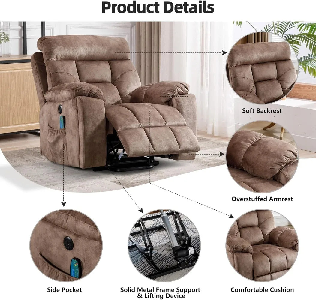 Large Power Lift Recliner Chair With Massage And Heat For Elderly Big And Tall