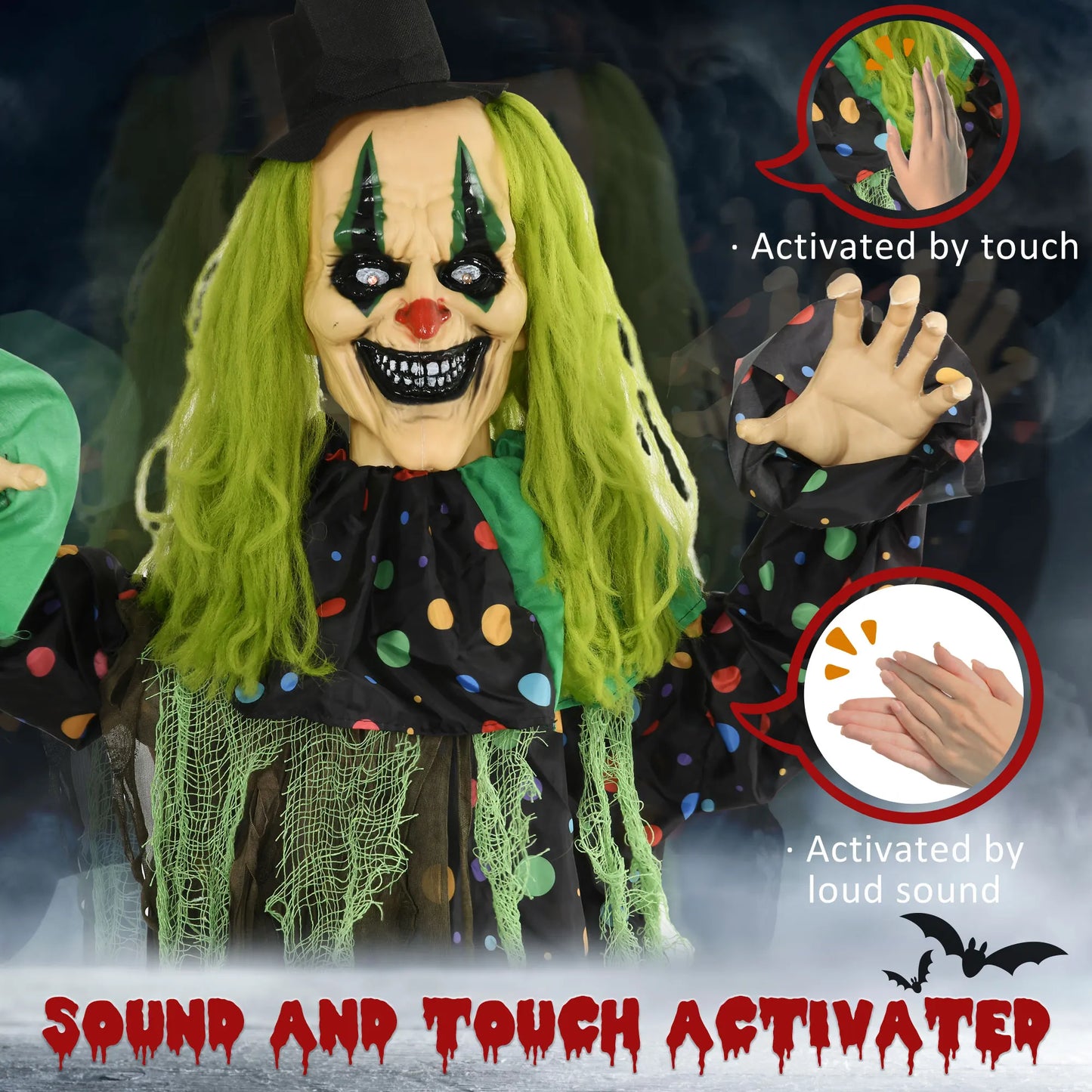 Circus Clown Halloween Animatronic With Sound Activated