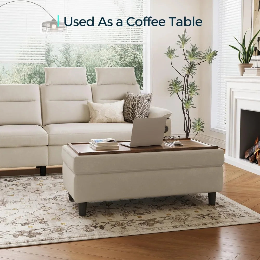 46 Inches Wide Linen Storage Ottoman Bench Coffee Table