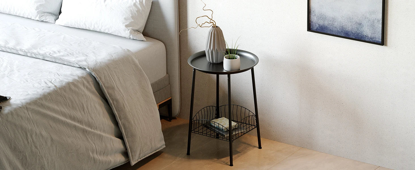 Outdoor Bamboo 2 Tier Side Table Weather Resistant Patio End Table