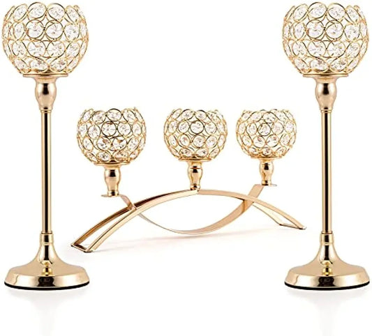Gold Candle Holders 3 Arm Candelabra Tealight Stand