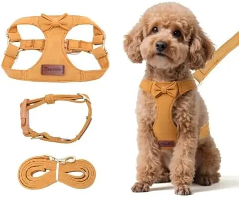 Adjustable Small Dog Harness With Leash 1.5m Puppies Yellow XS