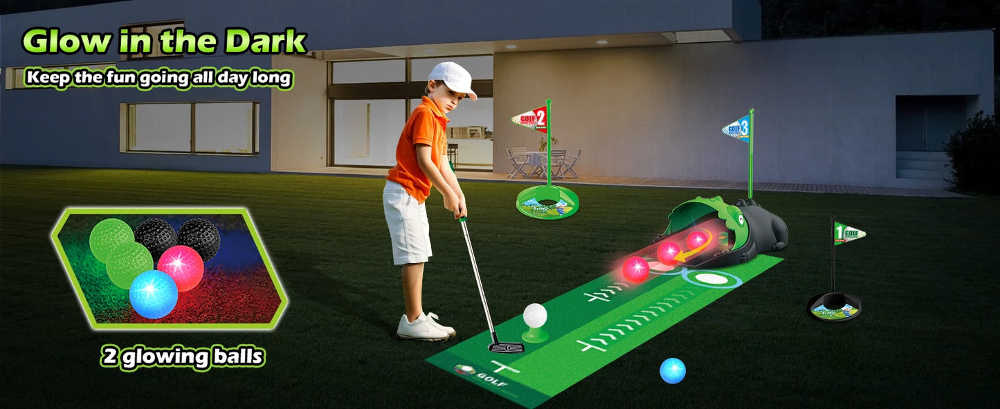 Kids Golf Toy Set Auto Returner Night Light Golf Balls Indoor Outdoor Mini Golf