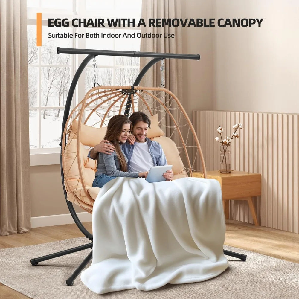 Oversized Double Egg Chair with Adjustable Canopy Patio Hanging Swing Chair Hammock Chair with Cushion