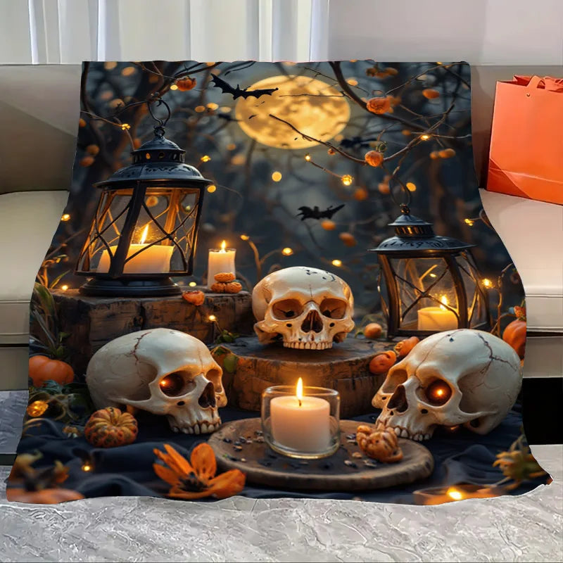 Halloween Baby Blanket Spooky Pumpkin Skeletons And Bats