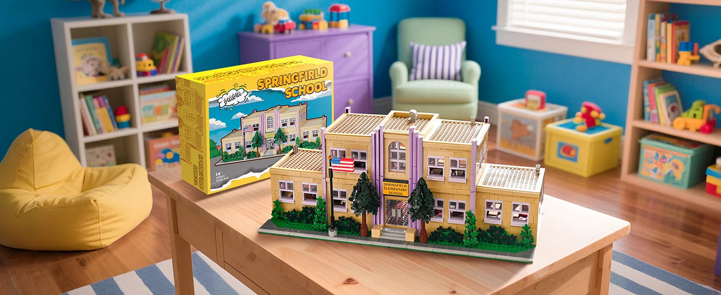 3500 Pieces Springfield Elementary School Building Blocks Set Street View Toy