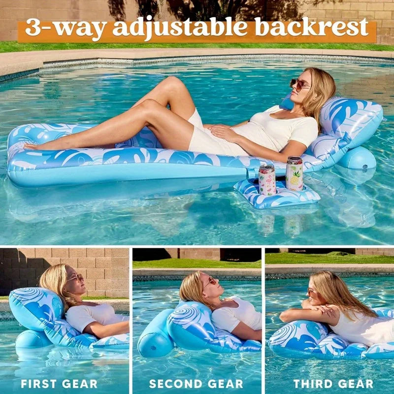 Joyfy Adjustable Backrest Pool Floats Tropical Leaves Lounger Adults Cup Holders