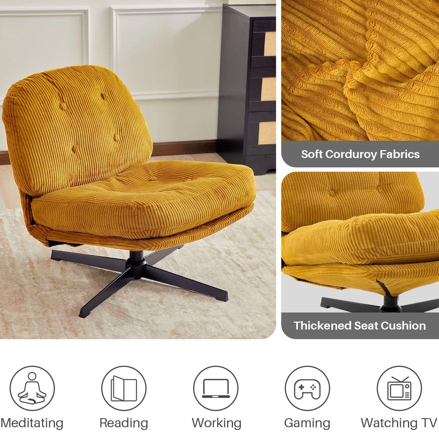 Redlife Modern Foldable Accent Chair 360 Swivel Tufted