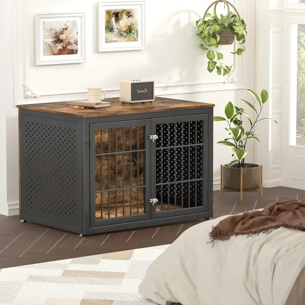 Heavy Duty Dog Crate Furniture For Large And Medium Dogs Enclosed Metal Kennel