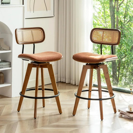 26 Inch Rattan Bar Stools Set of 2 Counter Height Swivel