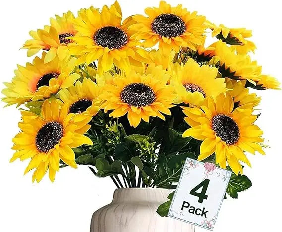 Sunflowers Artificial Flowers Outdoor Fall Decor 28Pcs 4Pack Silk Bouquet