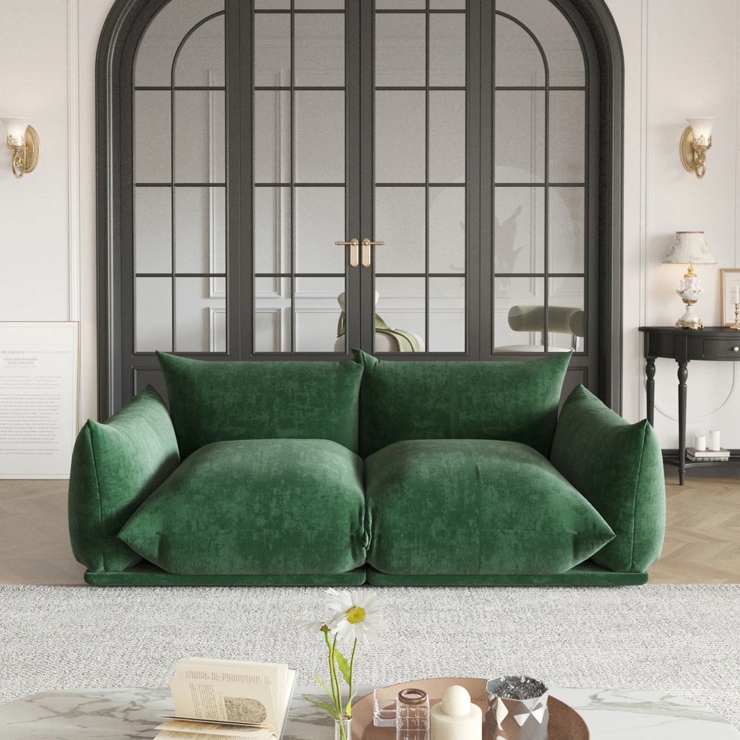 Love Seat Chenille Couch Mid Century Sofa 77 Inch Deep Seat For Small Spaces