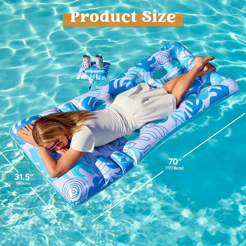 Joyfy Adjustable Backrest Pool Floats Tropical Leaves Lounger Adults Cup Holders