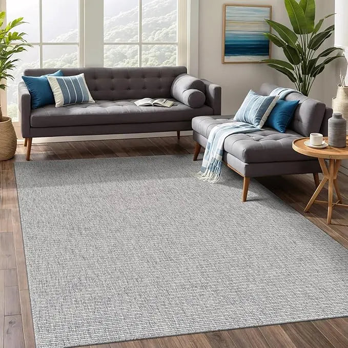 Natural Large Outdoor Area Rug for Living Dining Room Patio Office Stain Resistant Non Shedding 9 X 12 Geometric Fleece Carpet