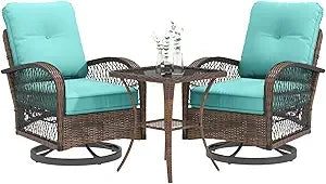 3 Piece Patio Furniture Set With Wicker Swivel Rocker Chairs And Cushions