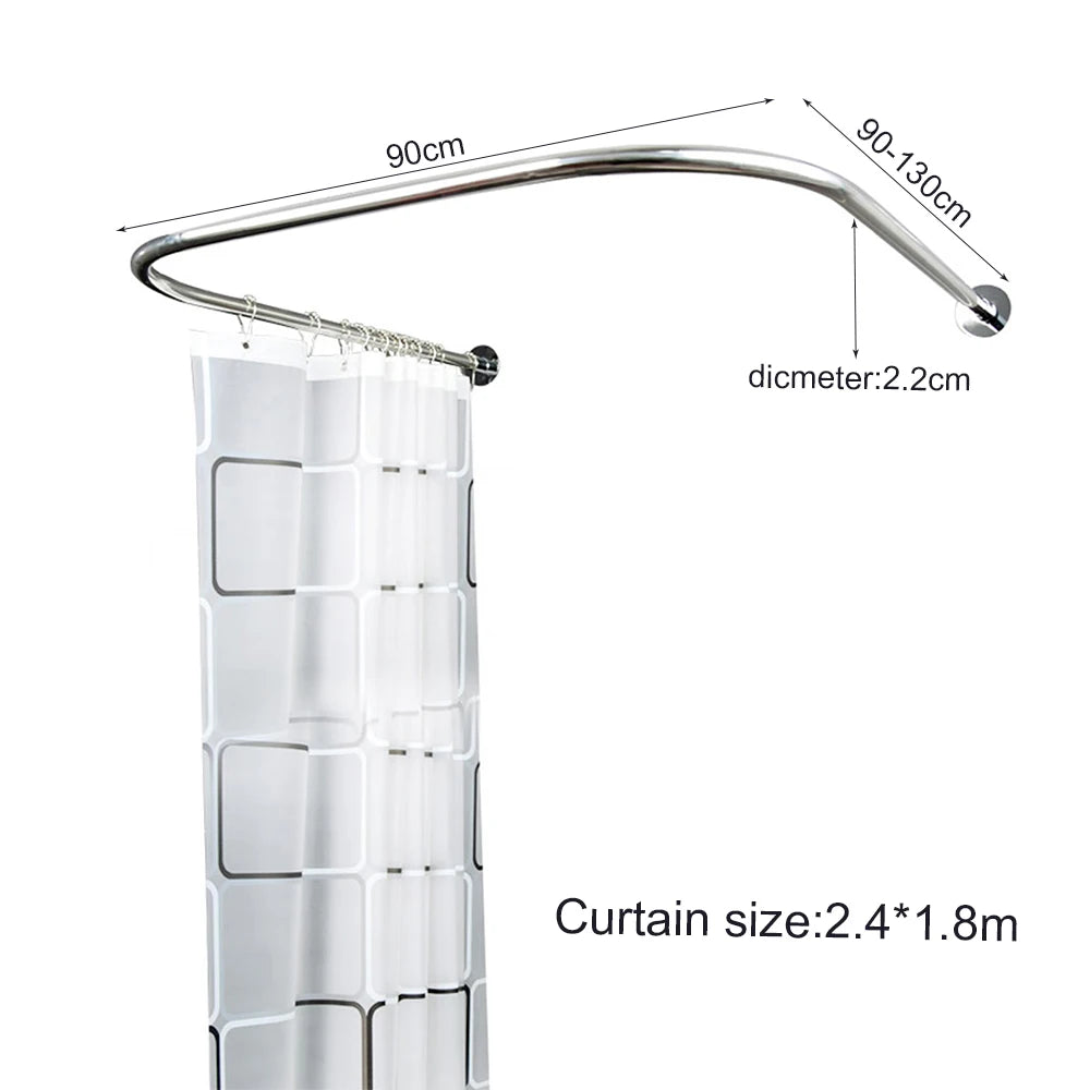 U Shaped Bath Curtain Rod Heavy Duty Stainless Steel Kit