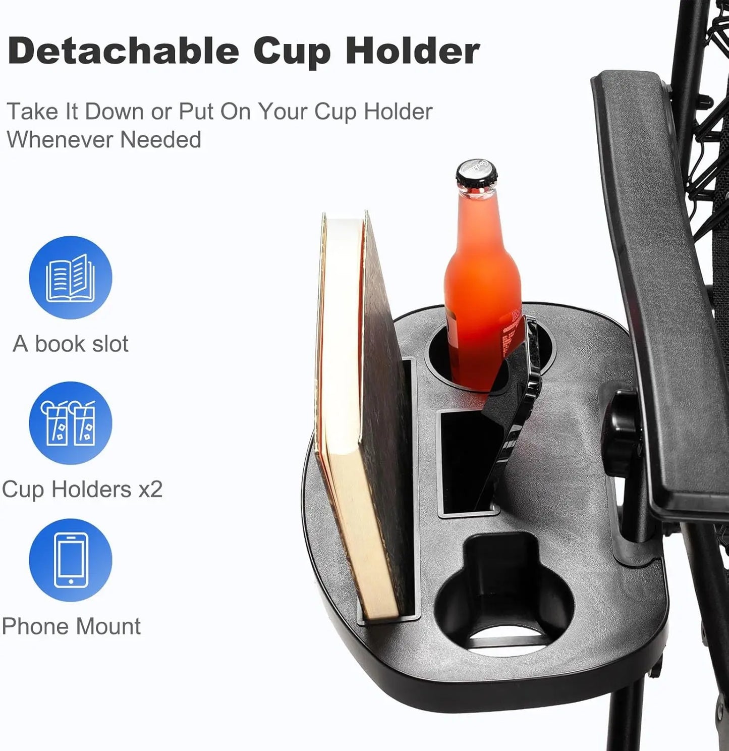Set of 2 Adjustable Zero Gravity Lounge Chairs with Cup Holder and Pillow