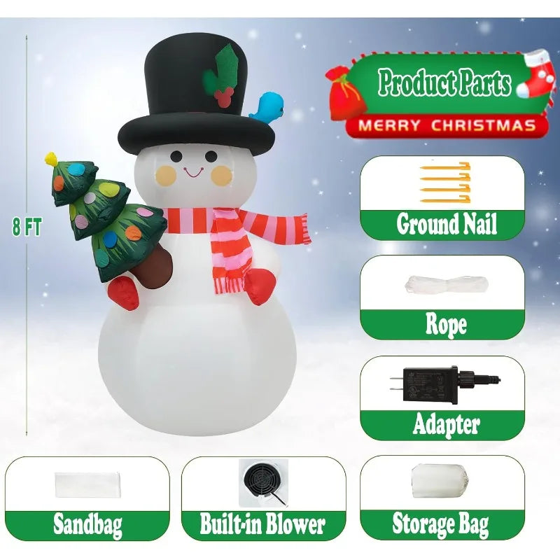 8 Ft Christmas Inflatable Snowman Yard Decoration LED Lights