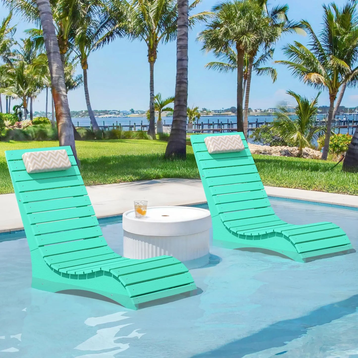 HDPS Pool Lounge Chairs With Headrest For Outdoor Use Up To 10 Inches Water