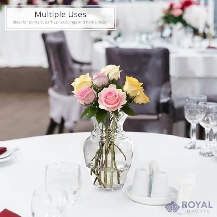 Clear Glass Flower Vase Modern Decorative Centerpiece Wide Mouth Classic Urn for Everyday Roses Weddings and Bouquets