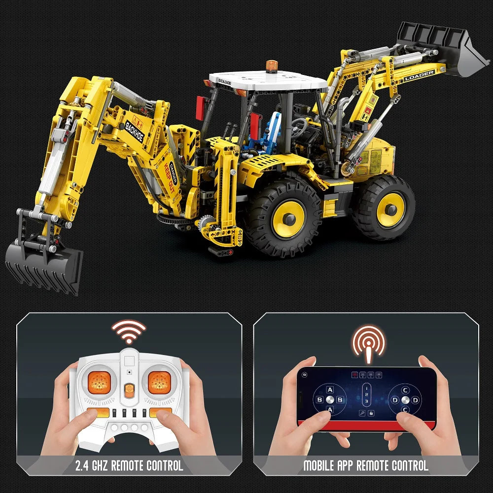 Backhoe Loader Bulldozer Remote Control Building Blocks Set App Control 2466 Pcs