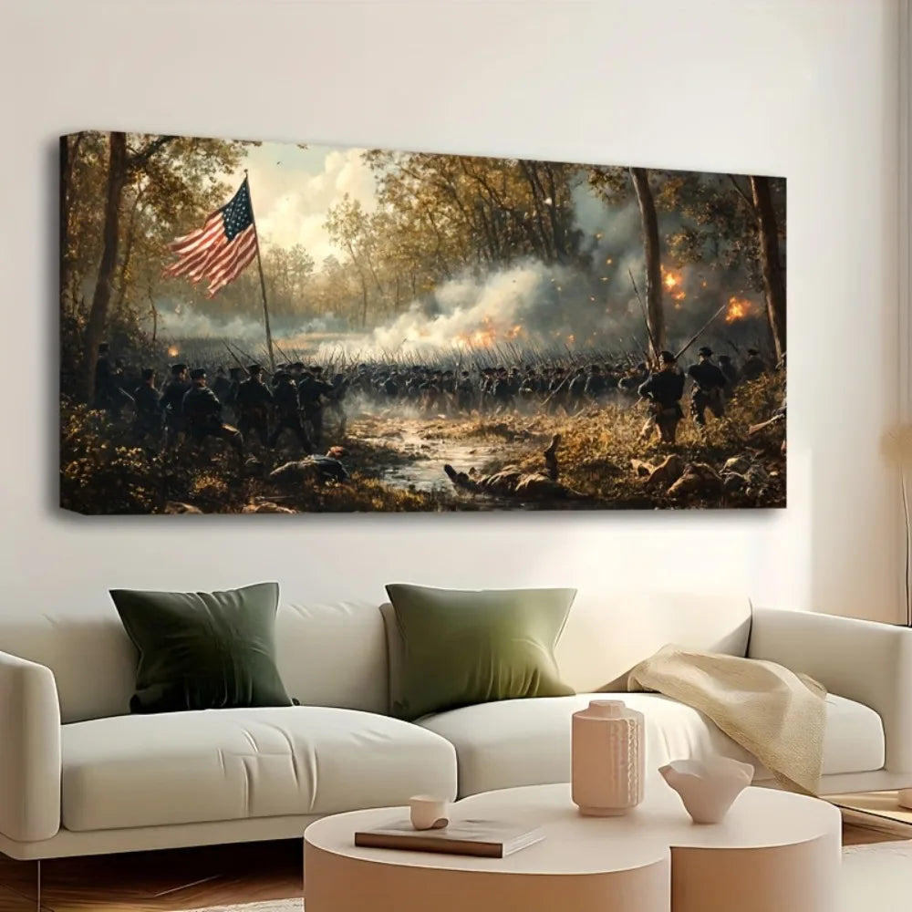1.5 Inch Thick Pine Solid Wood Frame Gettysburg Iron Brigade Canvas Painting