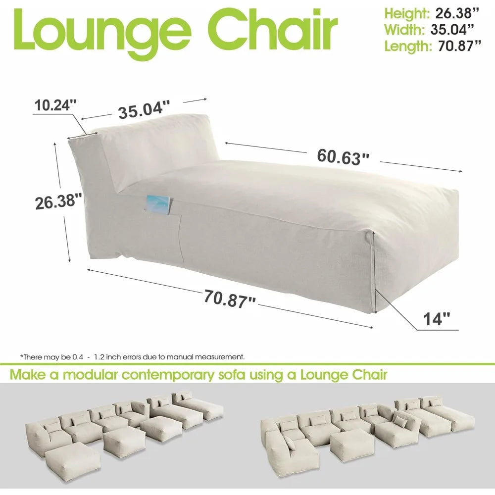 Outdoor Foam Filled Bean Bed Chair Sun Lounger for Patio and Pool