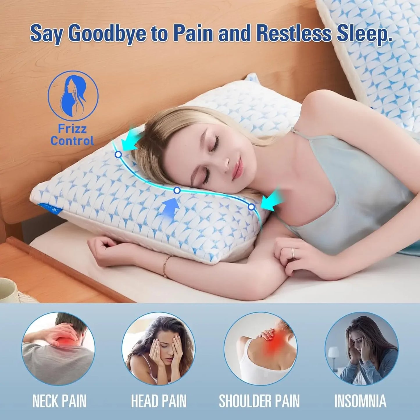 Shredded Memory Foam Pillows Queen King Size Set of 2 Firm Adjustable Cooling Pillow for Side Sleepers Supportive Fluffy Pillow