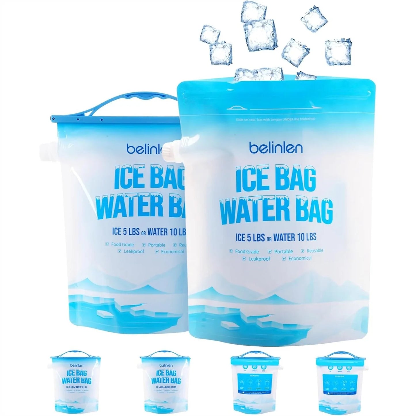 Reusable Ice Bags for Cooler 6 Pack With Sealed Sliding Handle for Camping