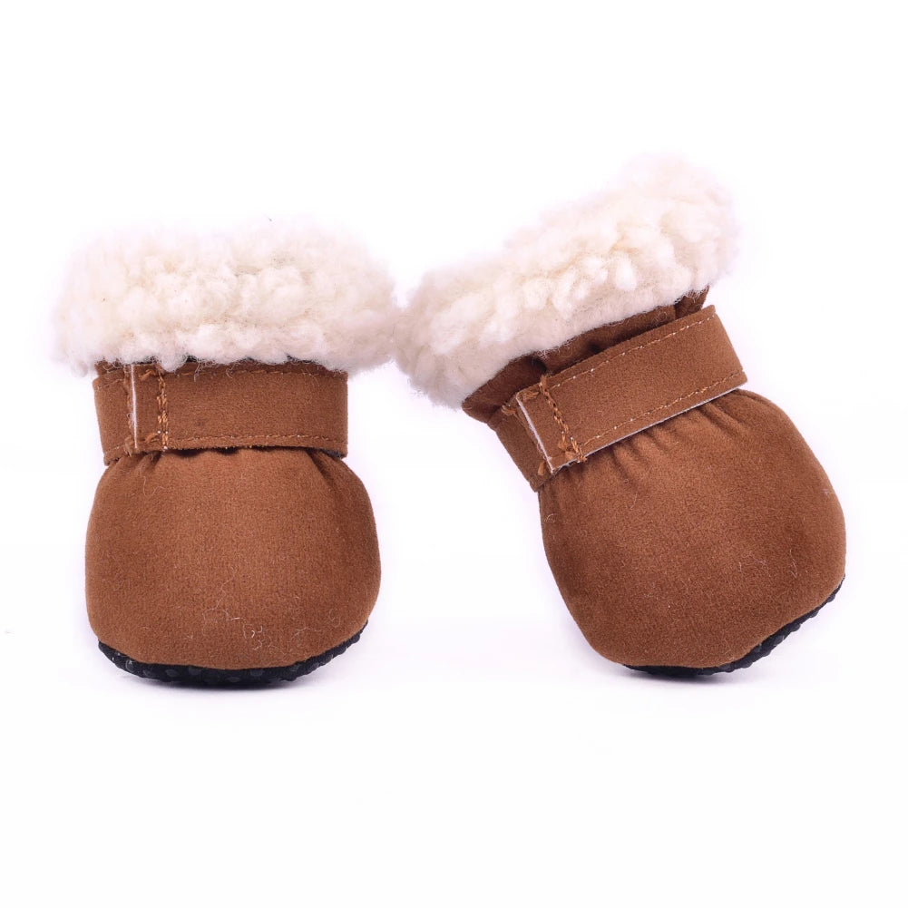 4 Pcs Pet Dog Snow Boots Warm Plush Shoes Small Medium Dogs Cats Non Slip Soles