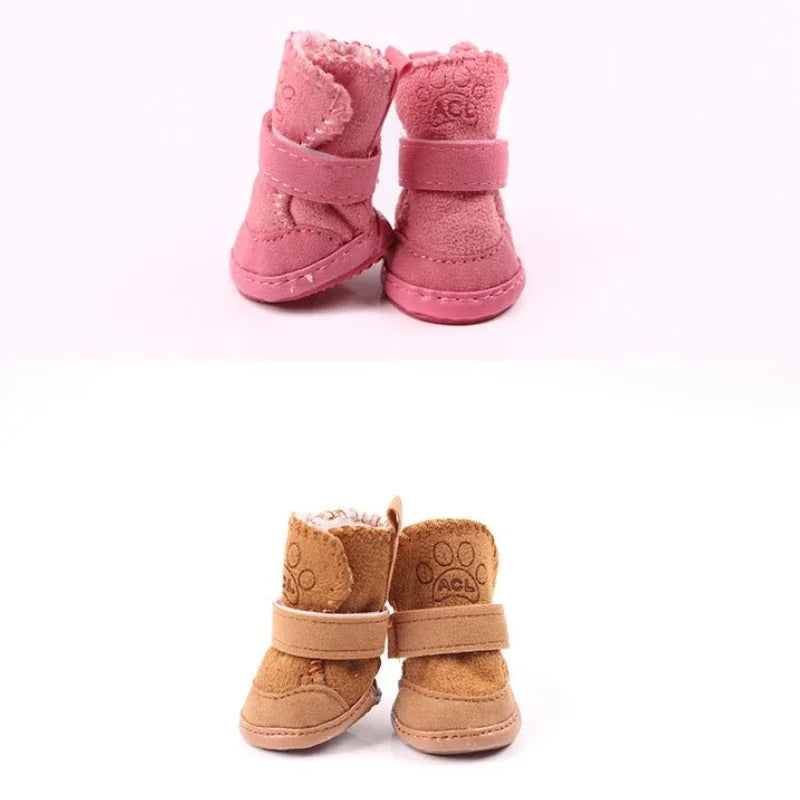4 Pieces Pet Snow Boots Warm Plush Non Slip Dog Shoes Anti Fouling Wont Fall Off