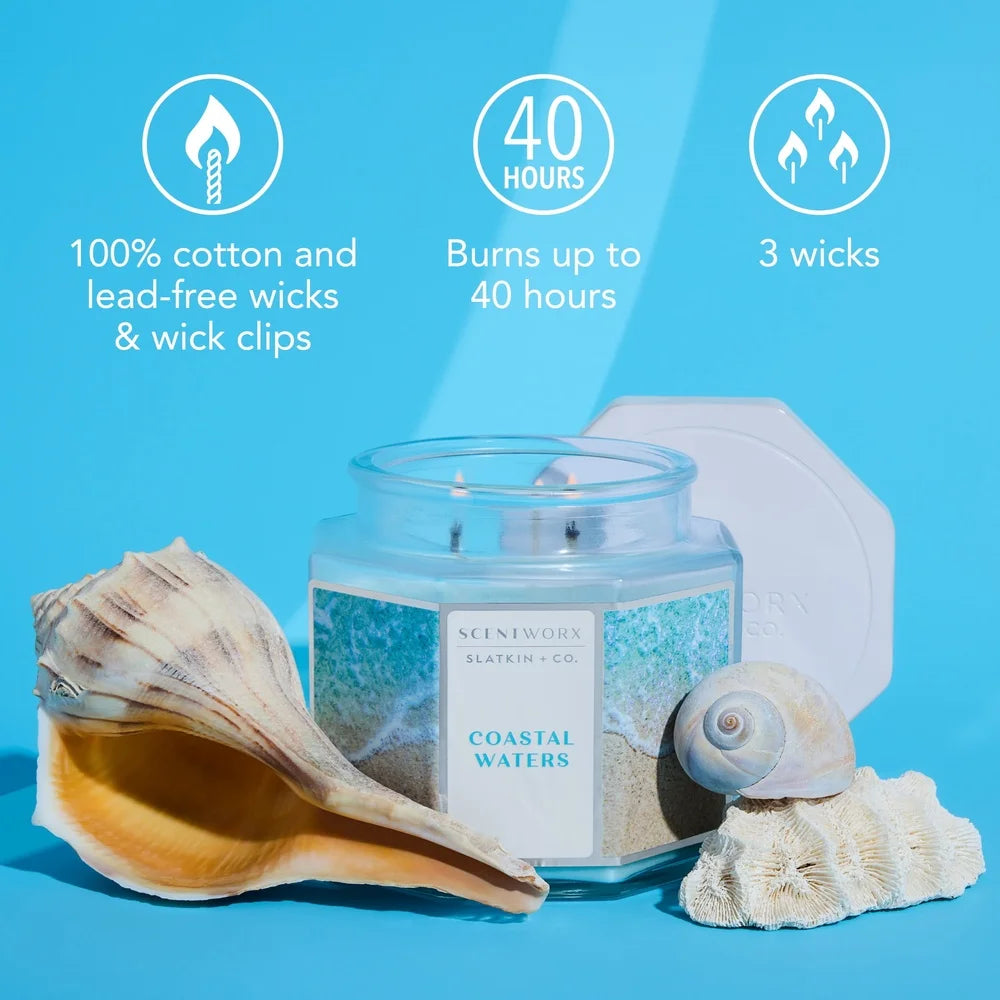 Coastal Waters Scented 3 Wick Jar Container Candle Relaxing