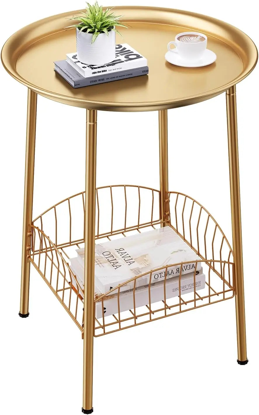 Outdoor Bamboo 2 Tier Side Table Weather Resistant Patio End Table