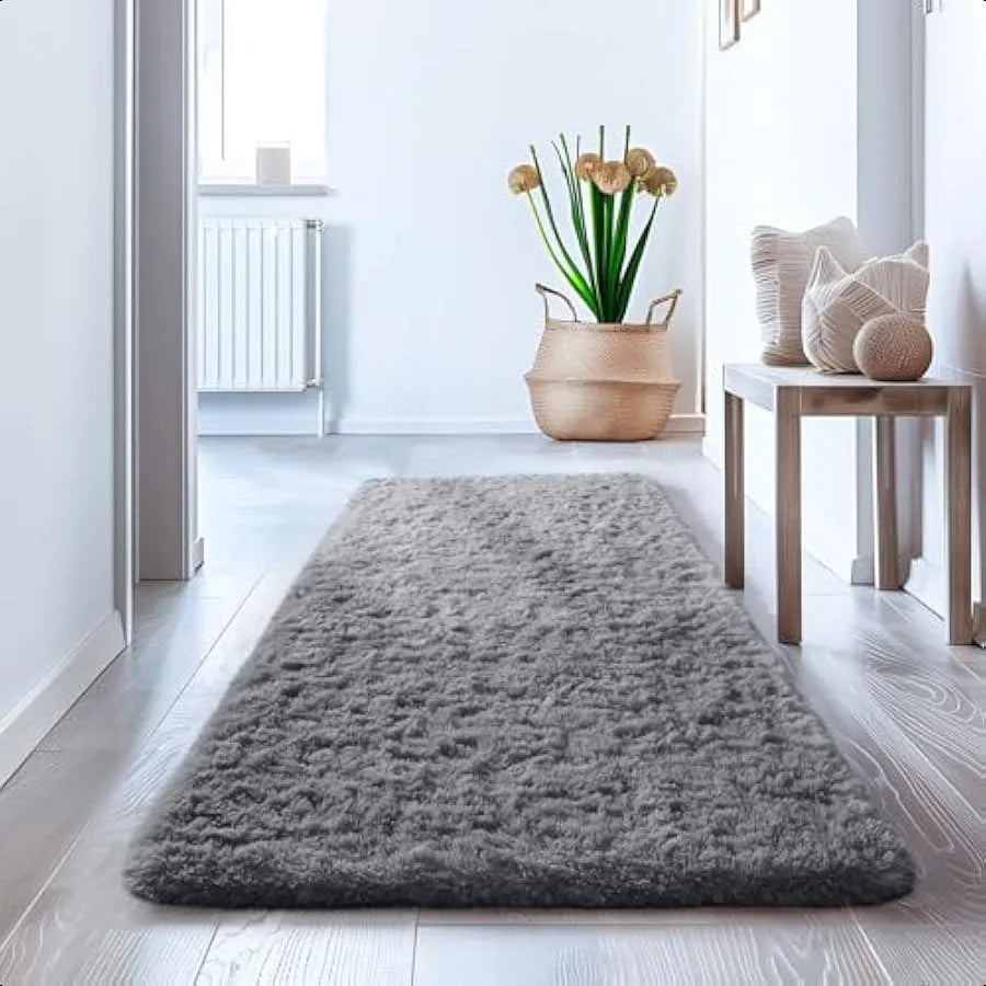 Upgrade 2x6 Runner Rugs for Bedroom Grey Fluffy Shaggy Soft Area Rug Gray Non Slip Indoor Floor Carpet for Living Room and Baby Boys