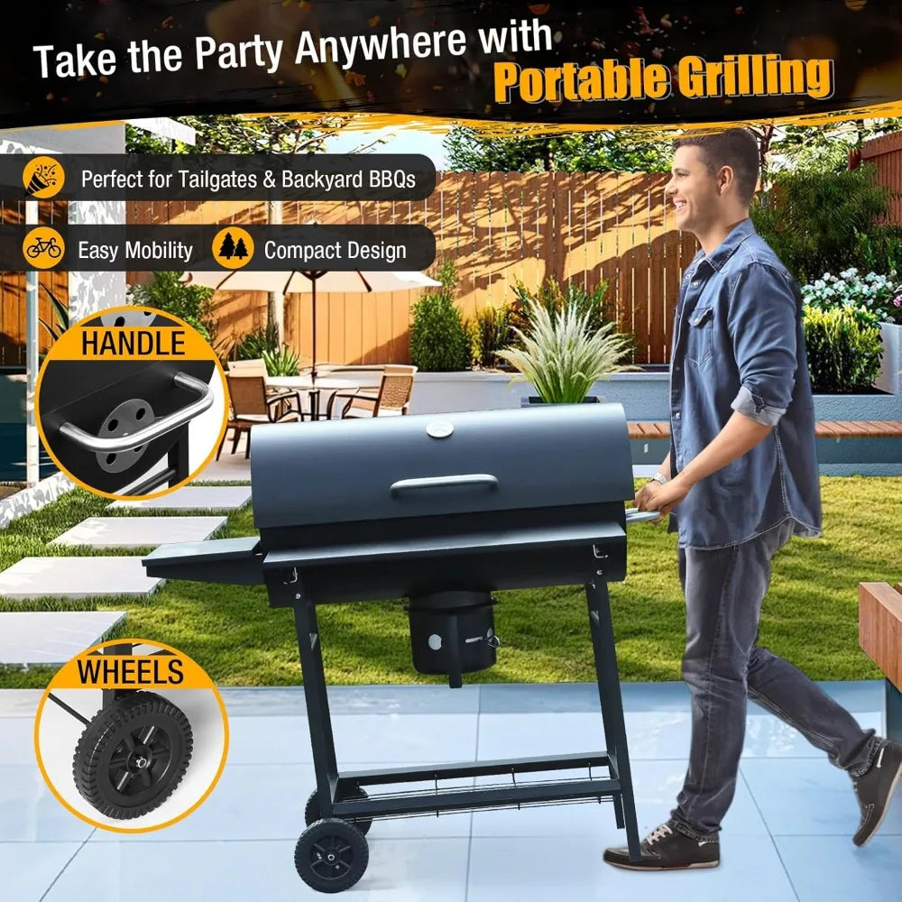 DAFIFY Outdoor Barrel BBQ Grill With Side Table Charcoal Smoker For Backyard