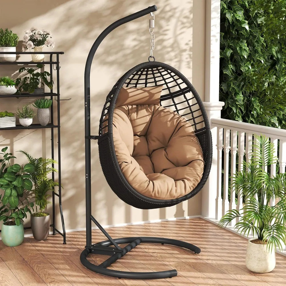 Swing Hanging Chair With Stand Outdoor Rattan Egg Hammock Chair 330 Lbs