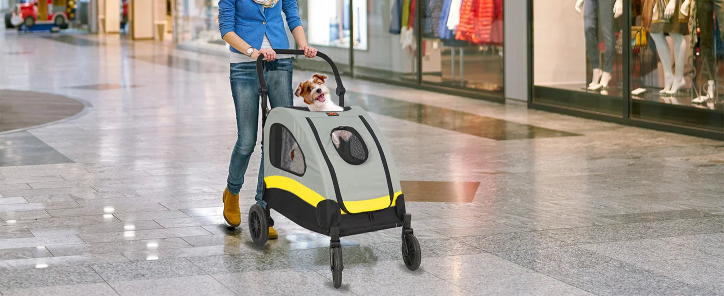 Premium Dog Stroller Pram 4 Wheel Foldable Cart Travel Jogger For Small Medium Large Dogs