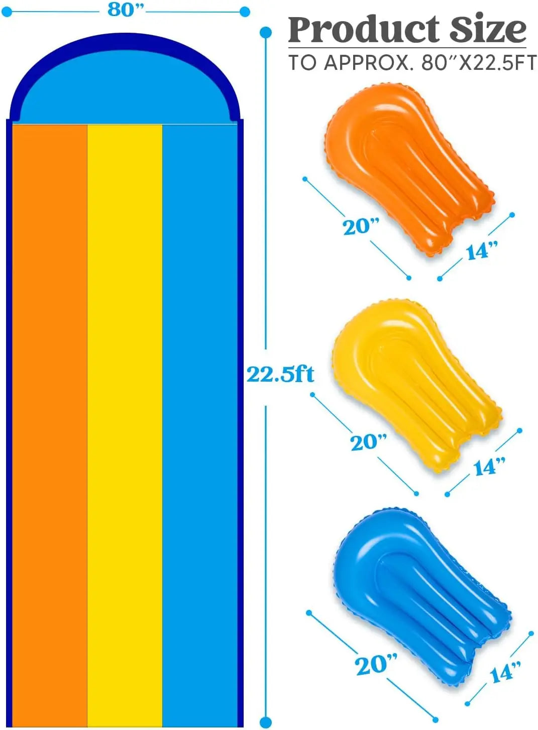 22.5FT Triple Lane Water Slide With Sprinkler And BodyBoards Kids Summer Fun