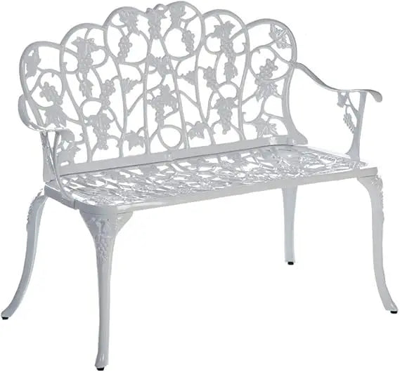Plow And Hearth Weatherproof Grapevine Outdoor Bench 300 Pound Capacity Aluminum Frame White Patio Porch Garden Deck