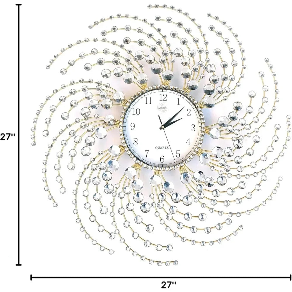 Large Gold Wall Clock with Dazzling Crystals Battery Operated Modern Elegance Ideal for Living Room and Bedroom