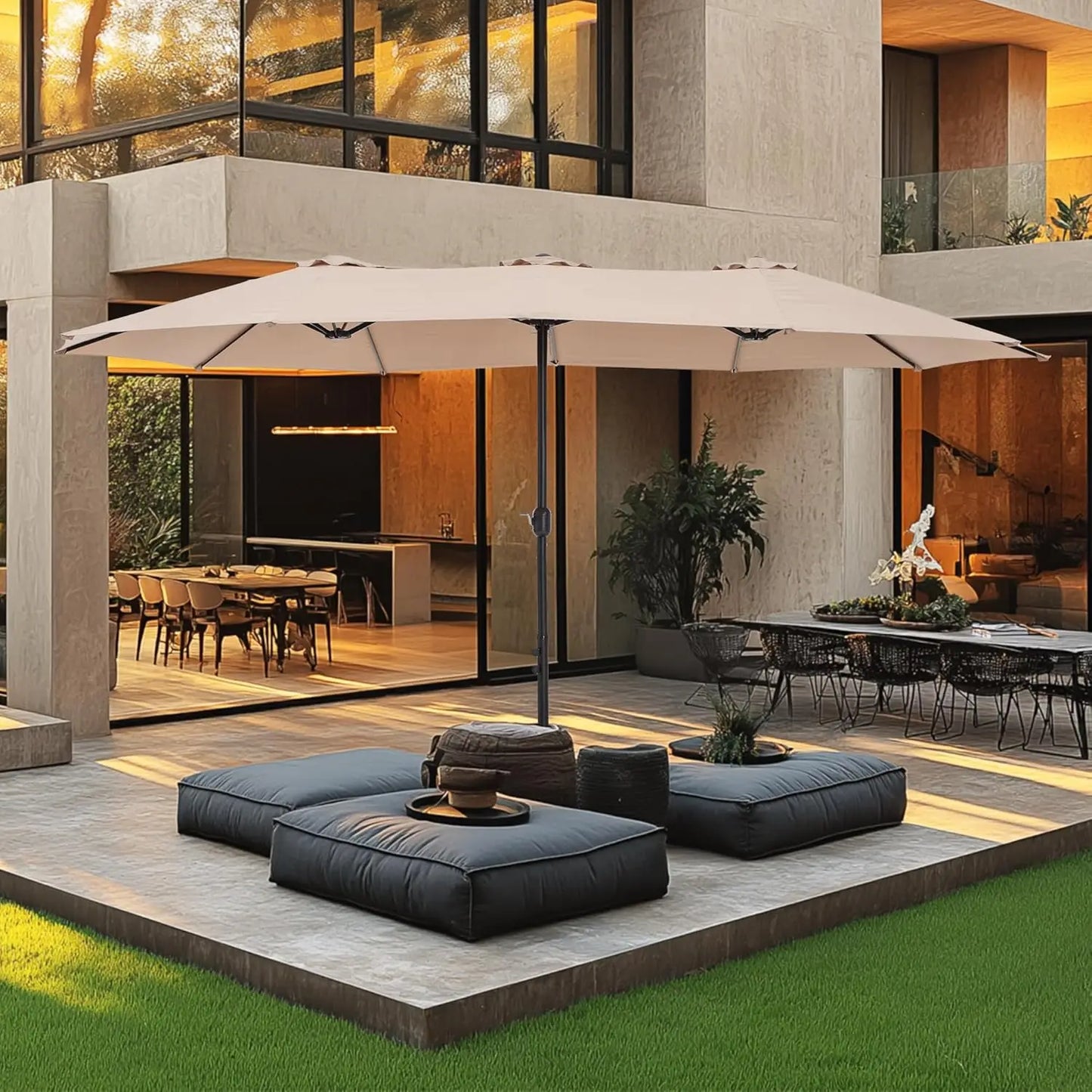 15Ft Double Sided Patio Umbrella With Base Included Rectangular Umbrella Crank