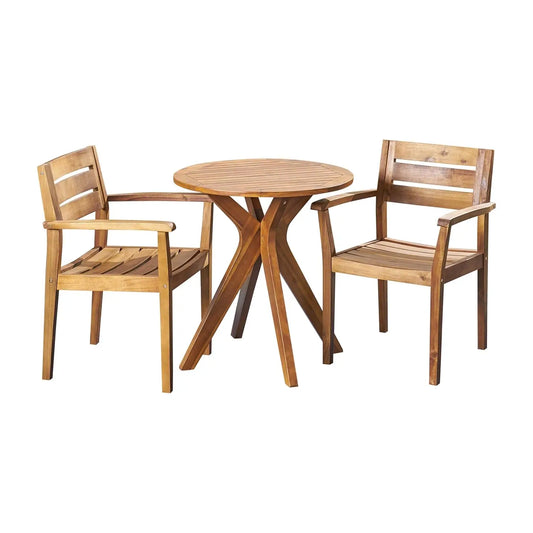Addison Outdoor 3 Piece Bamboo Bistro Set Teak Finish Patio