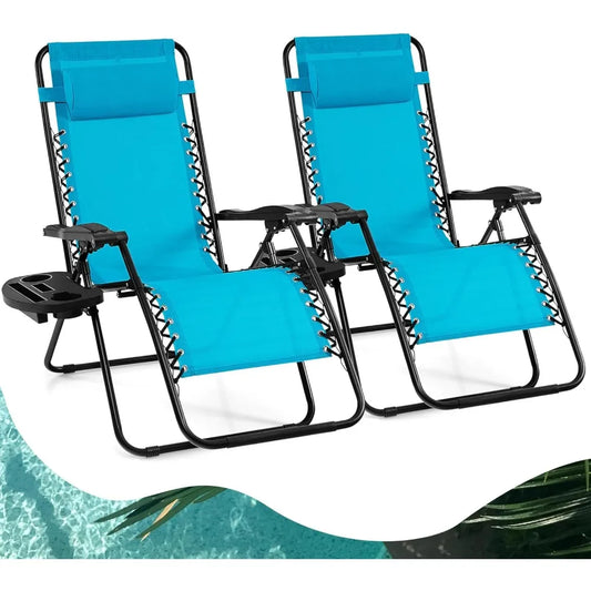 Zero Gravity Lounge Chairs 160 Degree Adjustable Folding Recliner with Pillow and Cup Holder 350 Pounds Comfy Outdoor Lounge Chairs